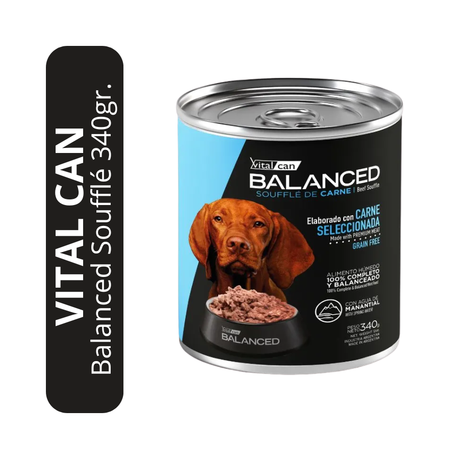 Alimento Húmedo Vitalcan Balanced Soufflé Perro Adulto Sabor Carne Lata x 340gr