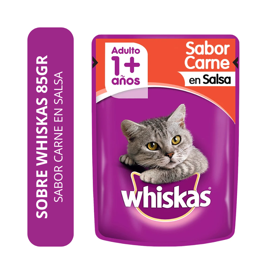 Whiskas Sobre Pouch Gato Adulto Carne 85g | Alimento Húmedo en Salsa
