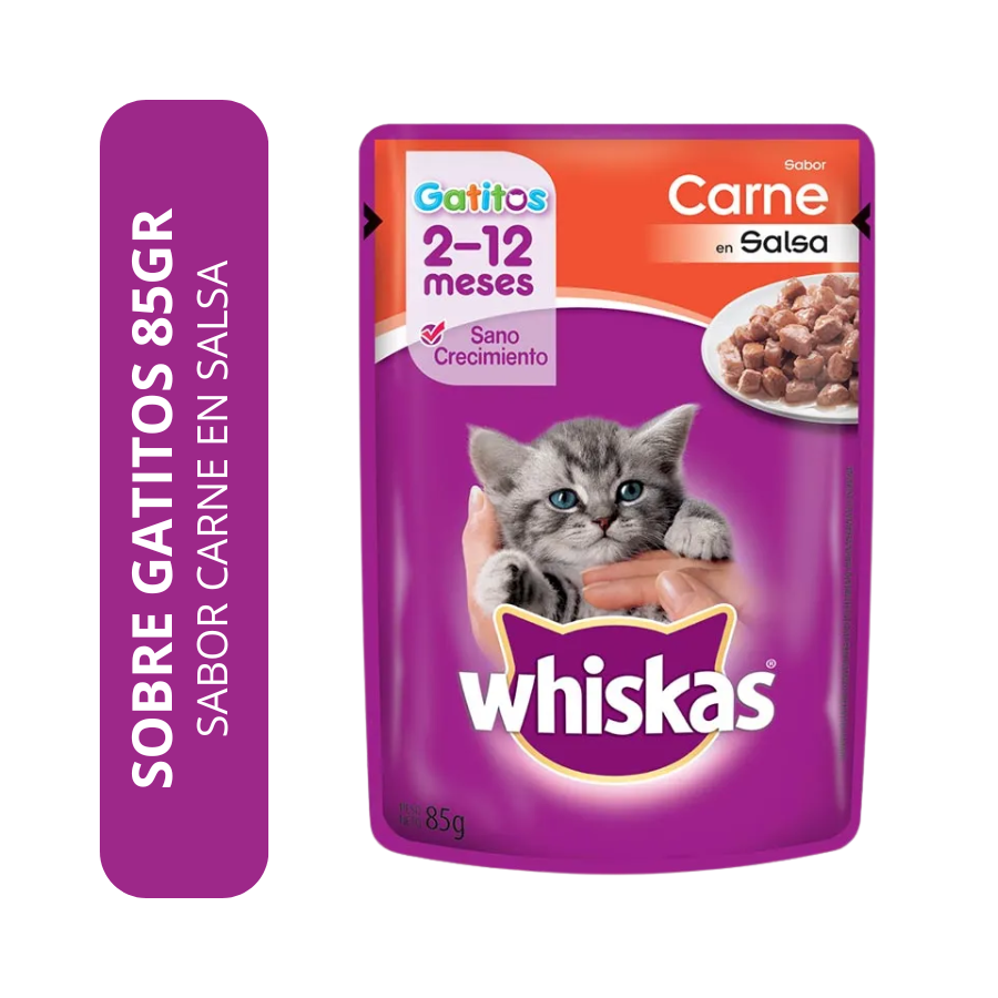 Whiskas Gatitos Pouch Carne 85g | Alimento Húmedo para Cachorros