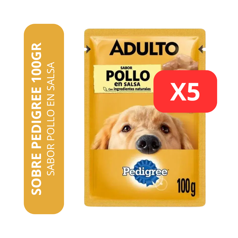 Pedigree Sobre Pouch Perro Adulto Pollo en Salsa 100g x5 UNIDADES | Alimento Húmedo